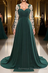 A-Line/Princess Sweetheart Sweep Train Chiffon Mother of the Bride Dresses With Appliques Lace